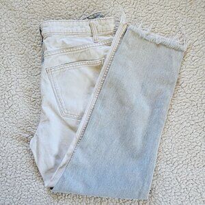 Two-Tone High-Waisted Straight-Leg Jeans Sz 11 Frayed Hem